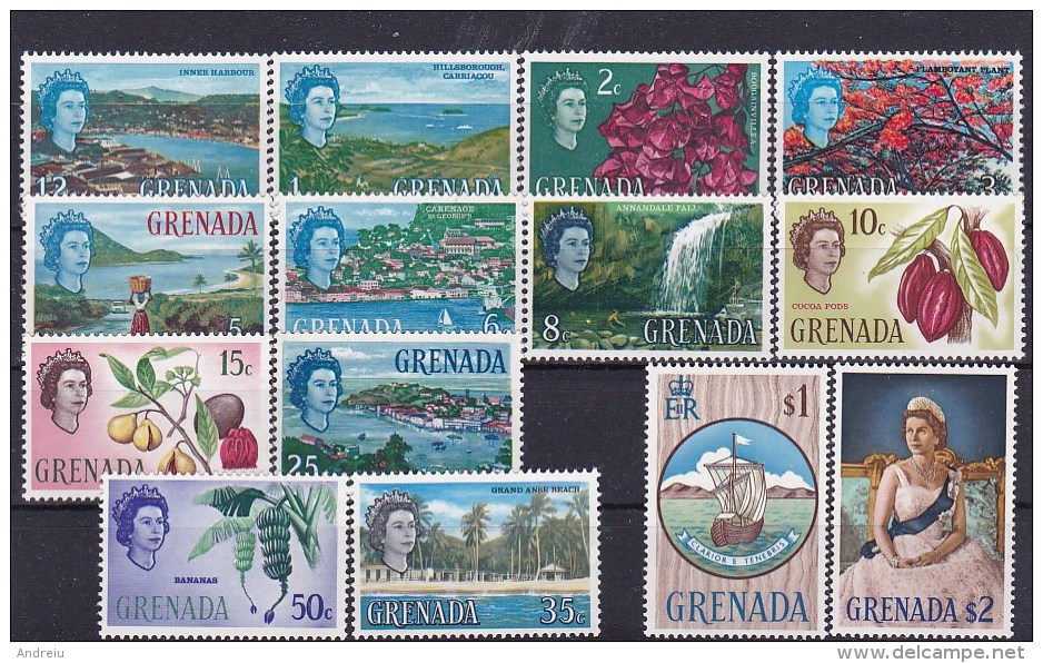 1966 Grenada - Definitives 14v., Landscapes, Views, Flowers, Trees, Ship Mi 202/15 Sc 215/28 Yv 200/213 MLH - Grenada (...-1974)