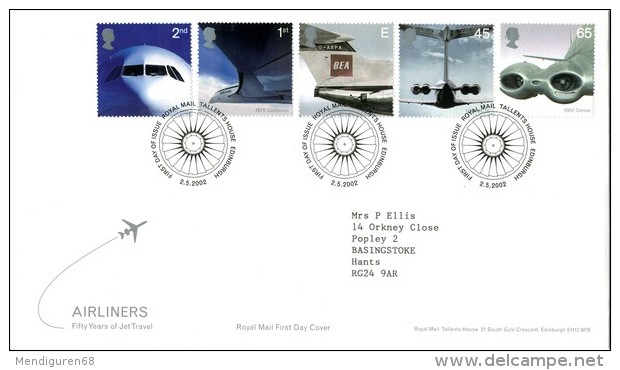 GROSSBRITANNIEN GRANDE BRETAGNE GB 2002 AIR LINERS FDC SG 2284-88 MI 2012-16 SC 2047-51 YV 2328-32 - Covers & Documents