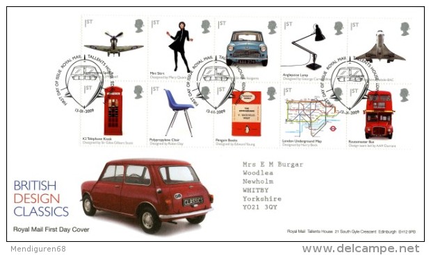 GB 2009 BRITISH DESIGN CLASSICS FDC SG 2887-96 MI 2693-702 SC 2615-24 IV 3080-89 - Covers & Documents