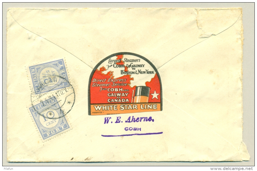 Nederland - 1931 - 10+2,5 Cent Strafport Op Brief Uit Cobh / Ireland - White Star Line - Storia Postale