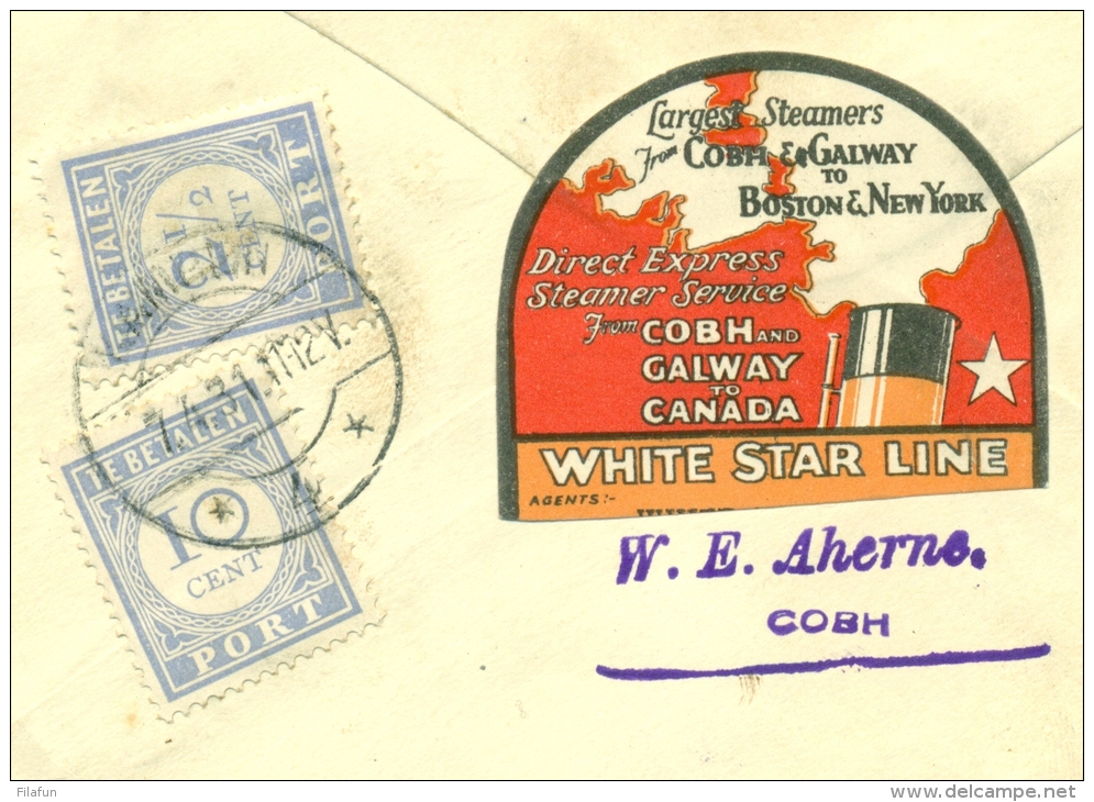 Nederland - 1931 - 10+2,5 Cent Strafport Op Brief Uit Cobh / Ireland - White Star Line - Storia Postale