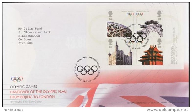 GB 2008 OLIMPIC GAMES SHEET FDC SG MS2861 MI B45-2664-67 SC SH2593 IV BF57-3042-45 - Covers & Documents