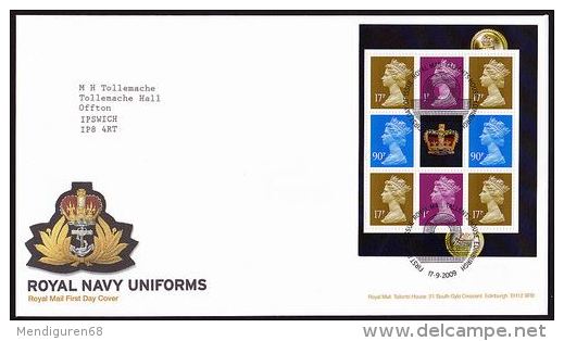 GB 2009 FROM ROYAL NAVY UNIFORMS PRESTIGE BOOKLET PANE ON FDC - Covers & Documents