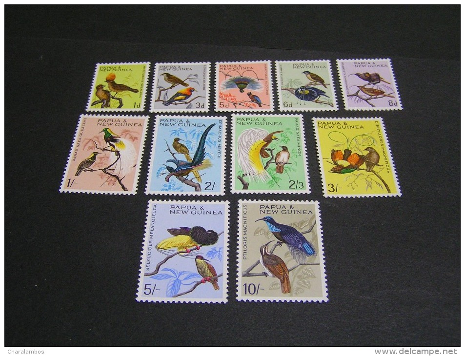 PAPUA 1964-65 Set 62/72 MNH; - Piciformes (pájaros Carpinteros)