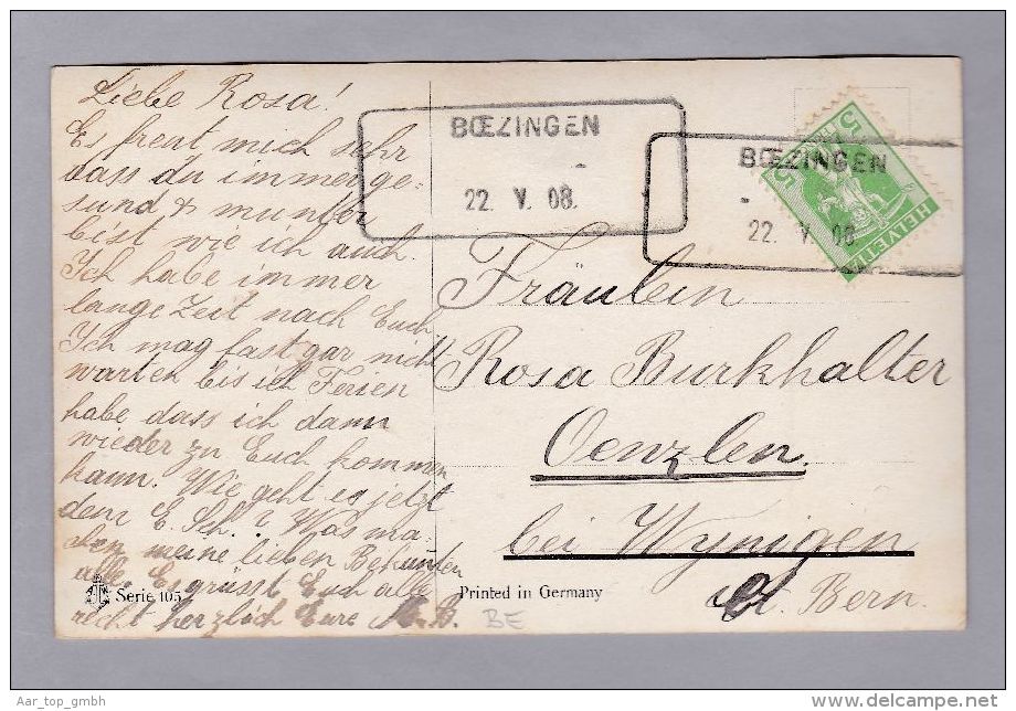 Heimat BE Boezingen 1908-05-22 Aushilfs-Stempel Auf AK Nach Oenzlen - Lettres & Documents