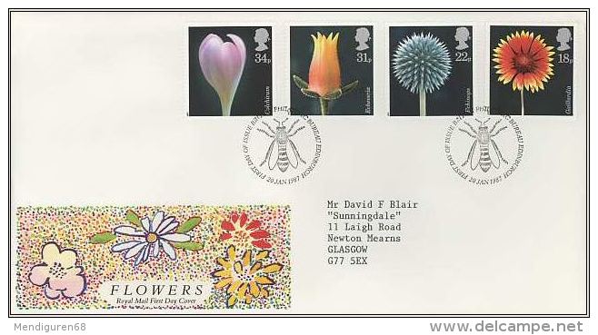 GB 1987 FLOWERS FDC SG 1347-50 MI 1097-100 SC 1168-71 IV 1256-1259 - Covers & Documents