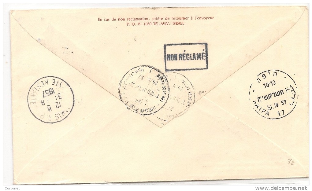 ISRAEL - Vf 1957 REGISTERED SPECIAL FLIGHT COVER -Israel Delegation To The International Students Festivals - To PARIS - Luchtpost