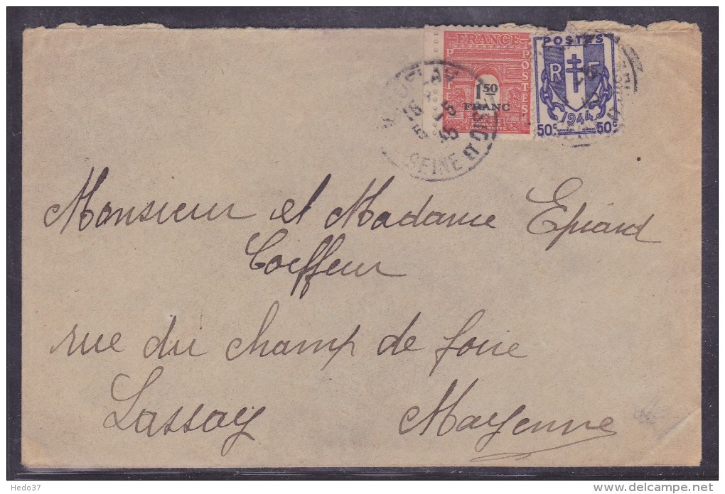 France Type Arc De Triomphe Sur Lettre - 1944-45 Arco Del Triunfo