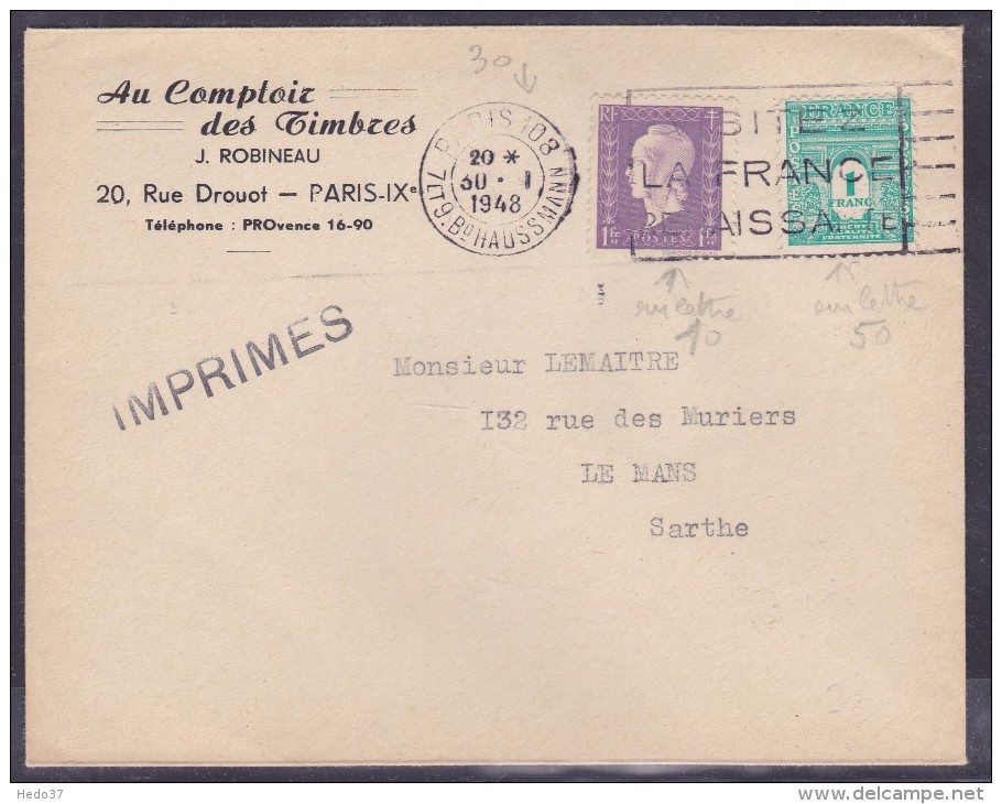 France Type Arc De Triomphe Sur Lettre - 1944-45 Arco Di Trionfo