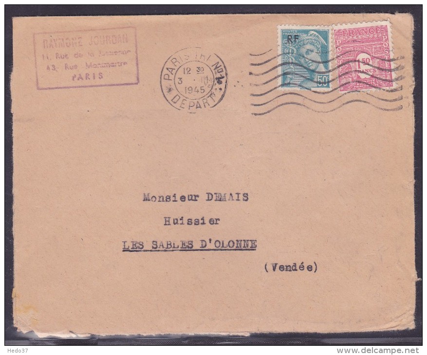 France Type Arc De Triomphe Sur Lettre - 1944-45 Triumphbogen