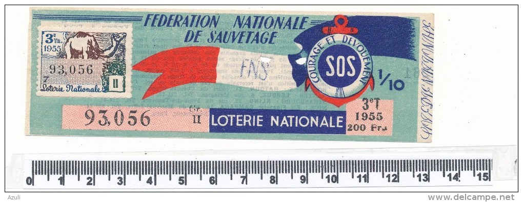 Billet De La Loterie Nationale - Fédération Nationale De Sauvetage, 1955 - Billetes De Lotería