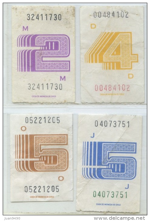 4 BILLETES DE MICROBUS DE CHILE - Monde