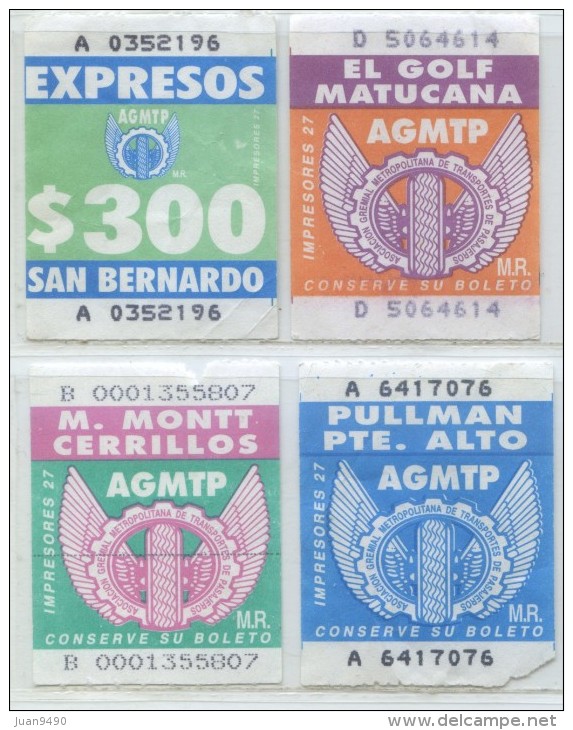 4 BILLETES DE MICROBUS DE CHILE - Monde