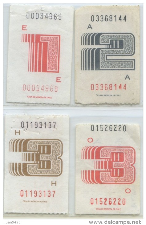 4 BILLETES DE MICROBUS DE CHILE - Monde