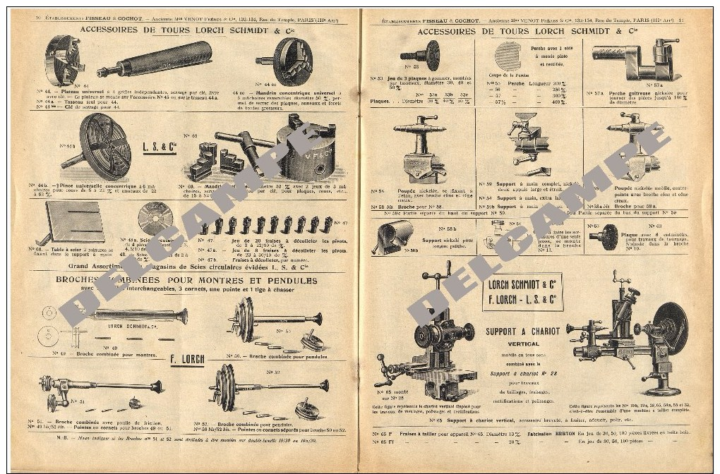 l'horlogerie - Catalogue N°80 - Fisseau et Cochot – Lorch schmidt - Paris – tours et machines – outils