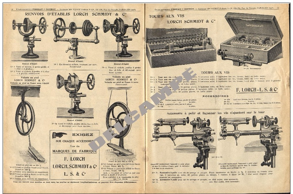 l'horlogerie - Catalogue N°80 - Fisseau et Cochot – Lorch schmidt - Paris – tours et machines – outils