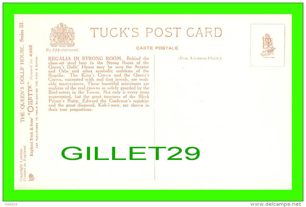 ROYAL FAMILIES - THE QUEEN´S DOOLS HOUSE POSTCARDS - REGALIA IN STRONG ROOM - No 4502 RAPHAEL TUCK & SONS, OILETT - Case Reali