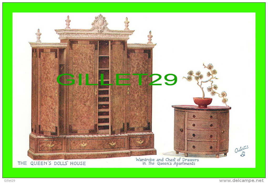 ROYAL FAMILIES - THE QUEEN'S DOOLS HOUSE POSTCARDS - WARDROBE &amp; CHEST OF DRAWERS - No 4502 RAPHAEL TUCK &amp; SONS, - Royal Families