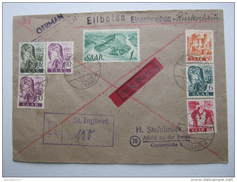 1947, Einschreiebn - Eilboten - Rückschein , Brief Aus St.Ingbert  , Rares Porto - Covers & Documents