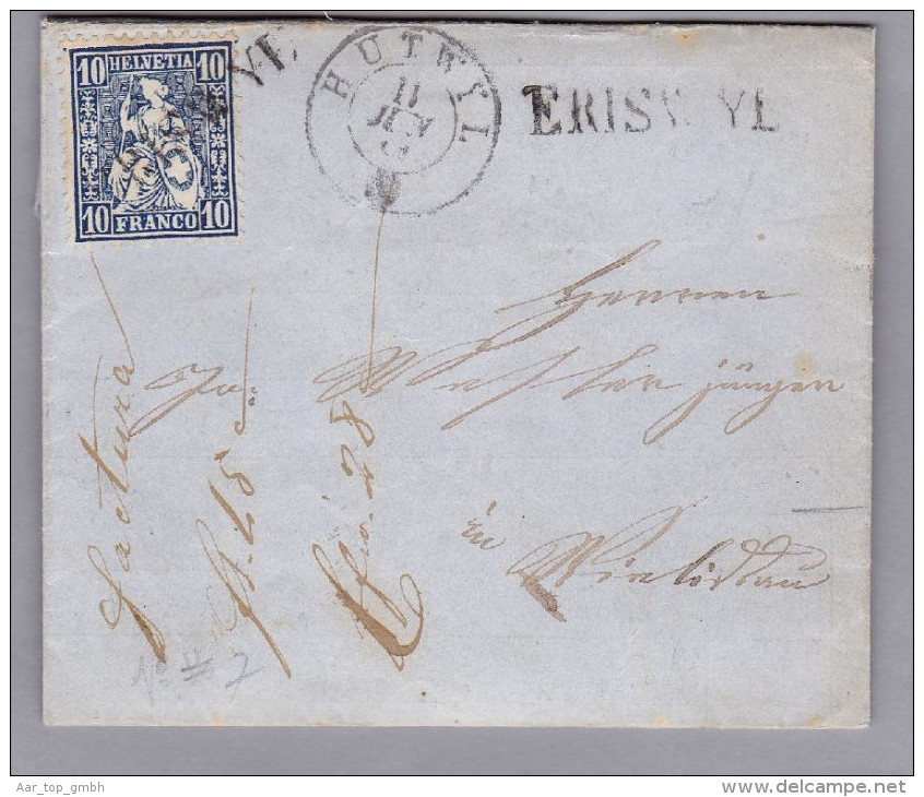 Heimat BE ERISWYL 1861-06-11 Lang Stempel Brief Nach Winterthur Mit 10Rp Blau Sitzende - Briefe U. Dokumente