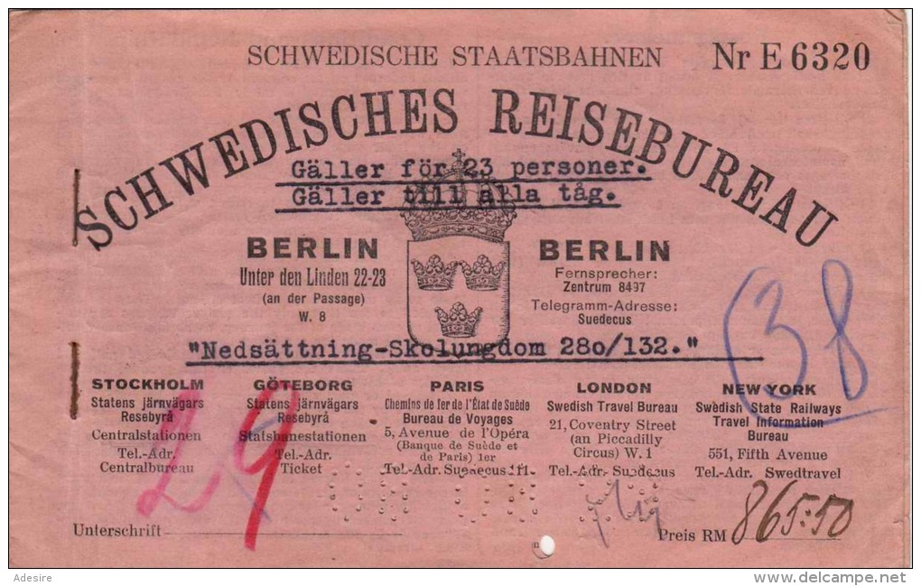 TICKET HEFT D.SCHWEDISCHEN STAATSBAHNEN 1929, Heft Ohne Tickets - Sonstige & Ohne Zuordnung