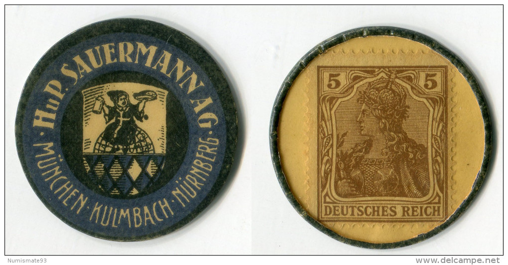 N93-0320 Timbre-monnaie Sauermann - 5 Pfennigs - Kapselgeld - Encased Stamp - Notgeld
