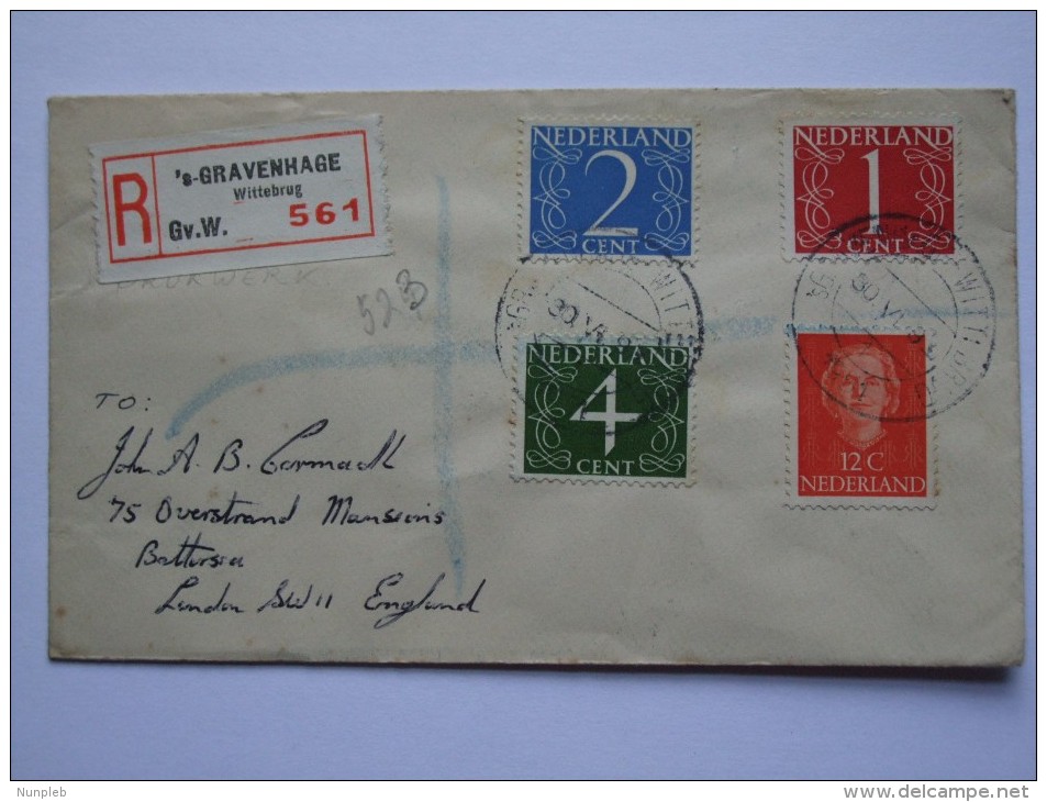 NETHERLANDS 1950`S REGISTERED COVER GRANVENHAGE TO ENGLAND - Covers & Documents