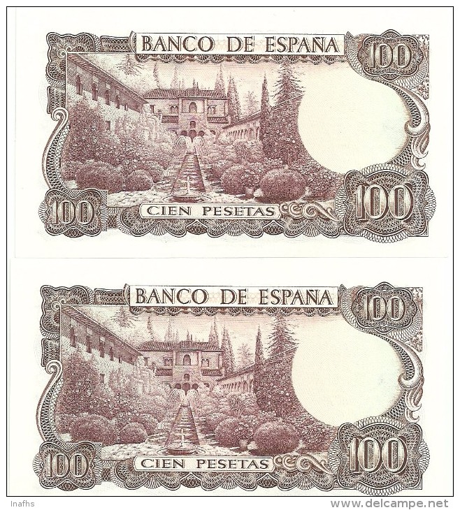 Spain 100 Pesetas 1970 Serie 7W (pareja Correlativa) SC- - 100 Pesetas