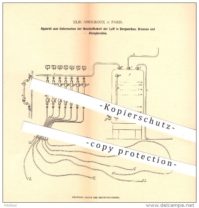 Original Patent - Elie Amouroux In Paris , 1879 , Beschaffenheit Der Luft Im Bergwerk , Bergbau , Brunnen , Kanäle !!! - Documenti Storici