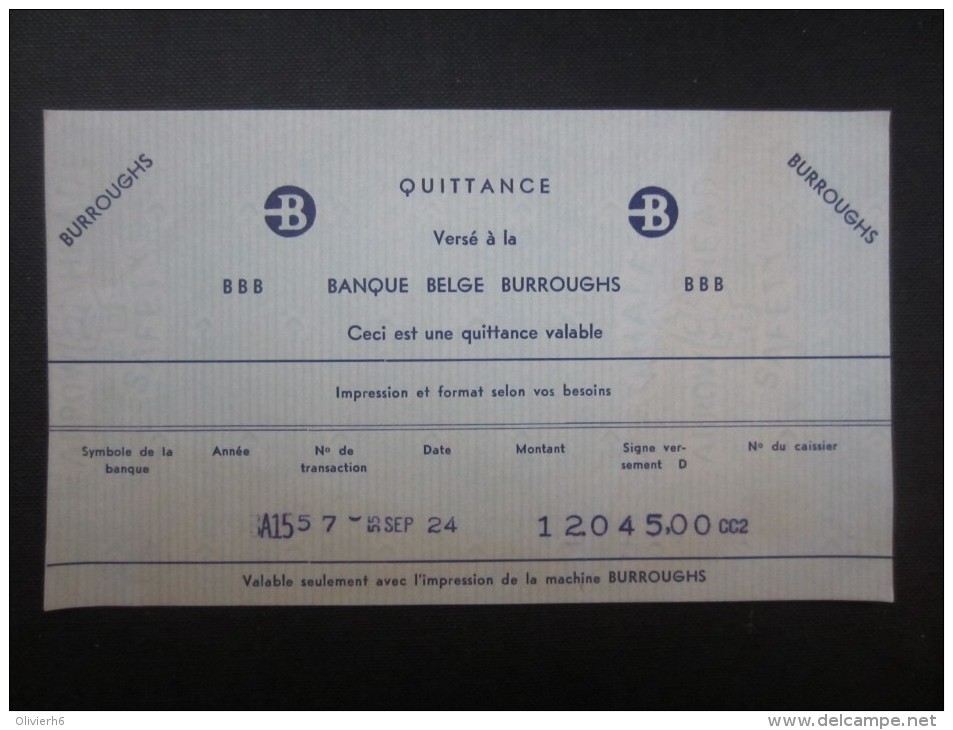 QUITTANCE (M1531) BANQUE BELGE BURROUGHS (2 Vues) 24 Septembre 1955 - Banque & Assurance