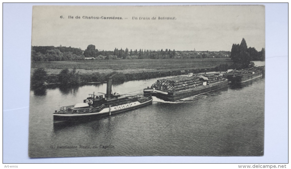 CHATOU 78  Yvelines Ile De Chatou Carrieres Un Train De Bateaux 78 CPA Animee Postcard - Chatou