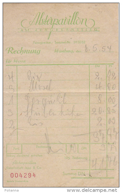 PO3330D# RICEVUTA RISTORANTE ALSTERPAVILLON - HAMBURG GERMANY 1954 - 1950 - ...