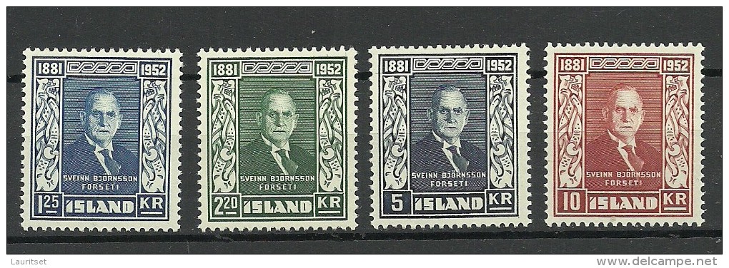 ISLAND 1952 Michel 281 - 284 Staatspräsident Björnsson MNH - Neufs