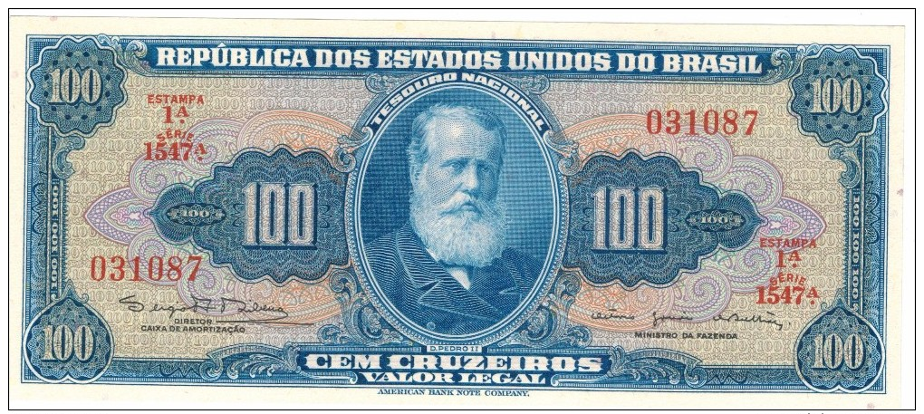 Brazil , 100 Cruzeiros, UNC. FREE SHIP. TO USA. - Brazil