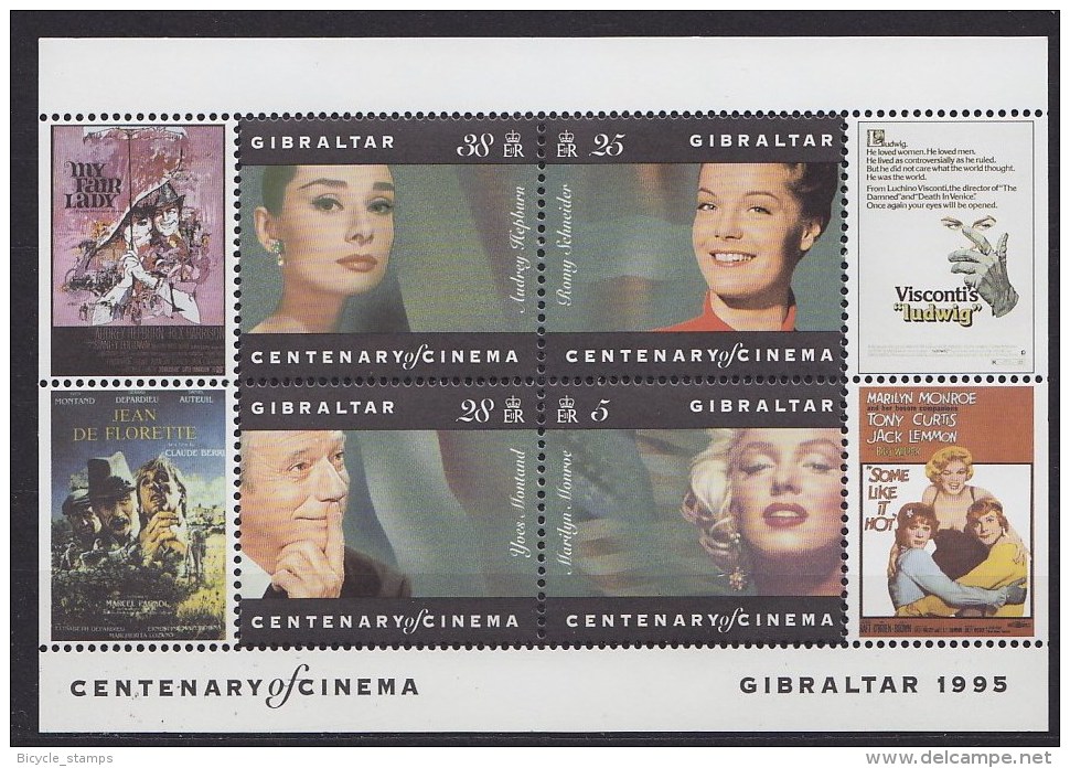 1995 GIBRALTAR  Marilyn Monroe, Audrey Hepburn, Romy Schneider, Yves Montand ** MNH . . . . [BP56] - Cinema