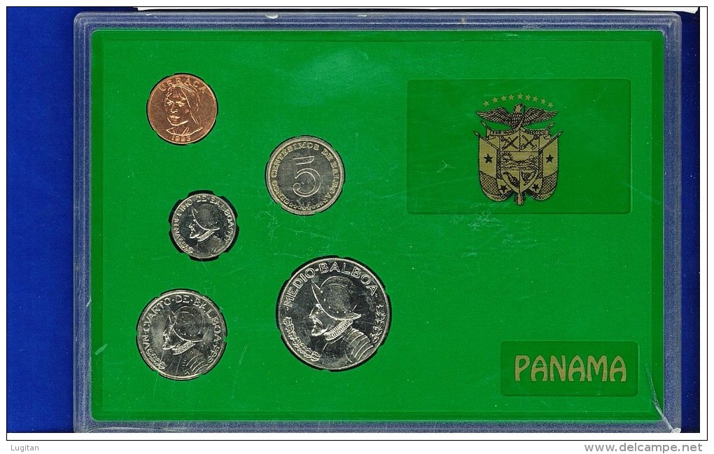 PANAMA -  SERIE COMPLETA IN ASTUCCIO RIGIDO - DA 1 CENTESIMO A 1/2 MEDIO BALBOA - ANNO 1993 - 5 VALORI - Panamá