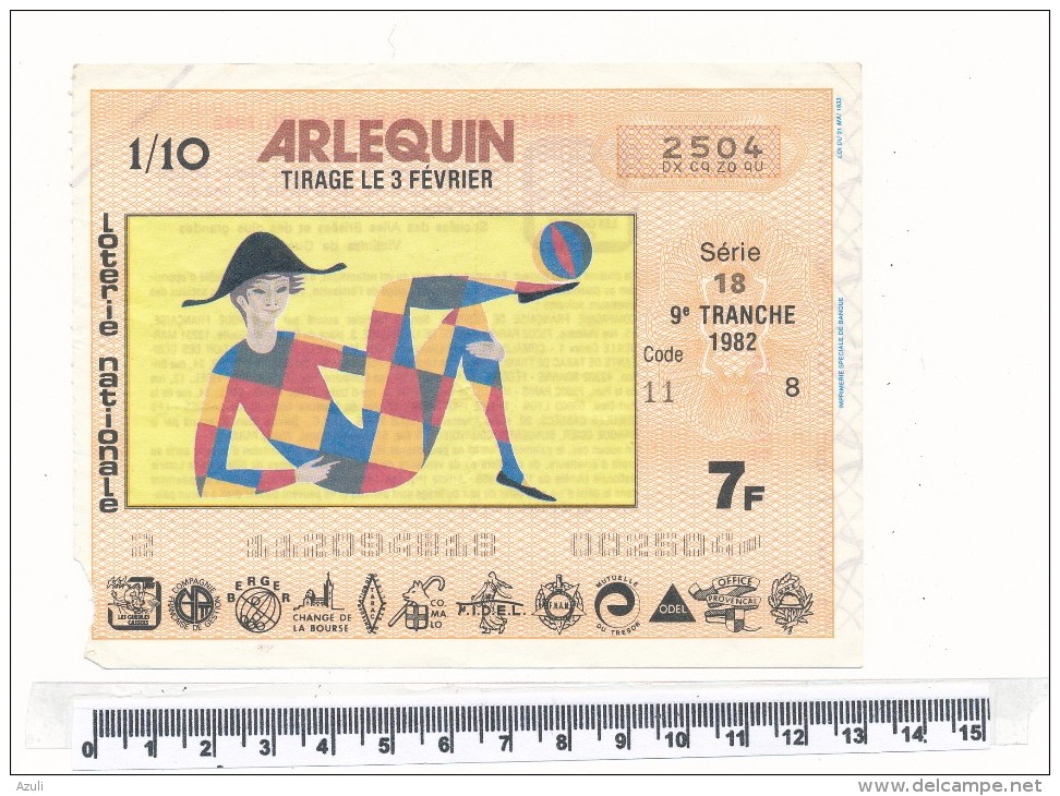 Billet De La Loterie Nationale - Arlequin 1982 - Billets De Loterie