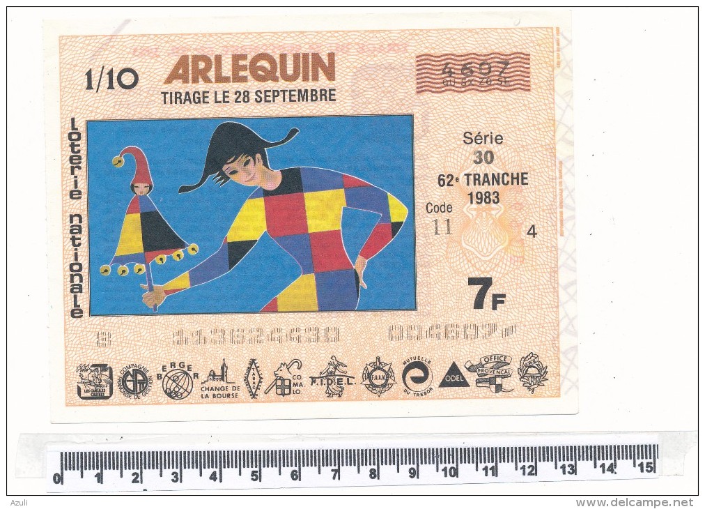 Billet De La Loterie Nationale - Arlequin 1983 - Billetes De Lotería