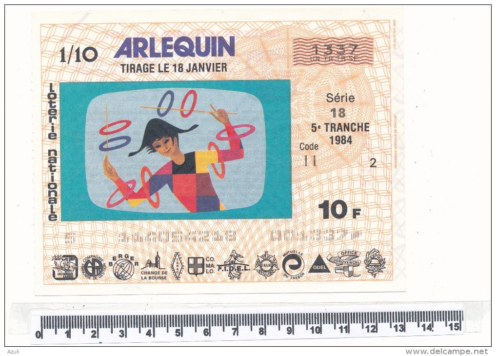 Billet De La Loterie Nationale - Arlequin 1984 - Billetes De Lotería