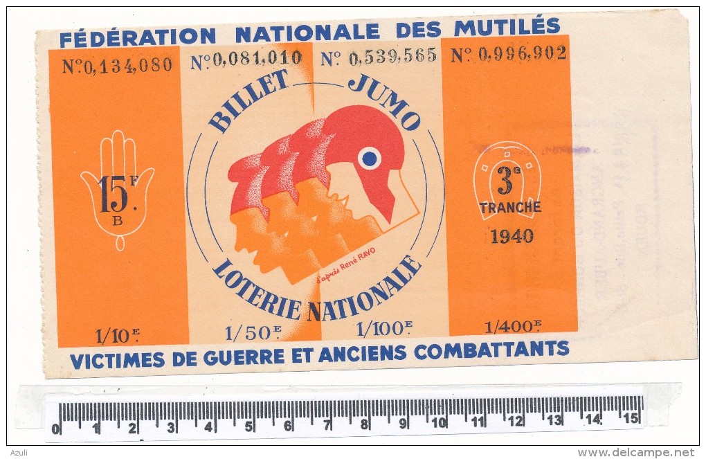 Billet De La Loterie Nationale - Billet Jumo, 1940 - Billetes De Lotería