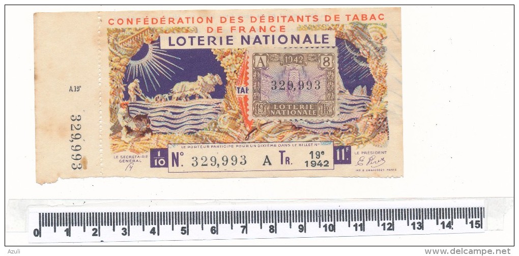 Billet De La Loterie Nationale - Débitants De Tabac, 1942 - Billetes De Lotería