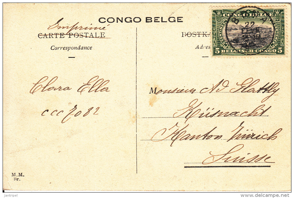 CONGO BELGE PPC SEND BOMA To SWITZERLAND  IMP.DELVAUX HUY  CARTE 121 - Entiers Postaux