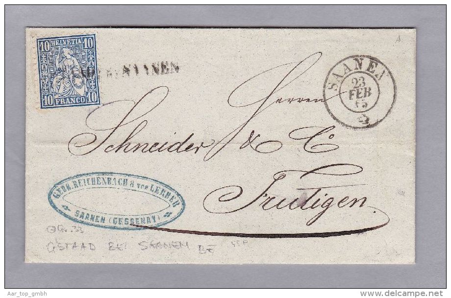 Heimat BE GSTAAD B.Saanen 1865-02-23 Lang-Stempel Auf Brief Nach Frutigen Mit Zu#31 - Lettres & Documents