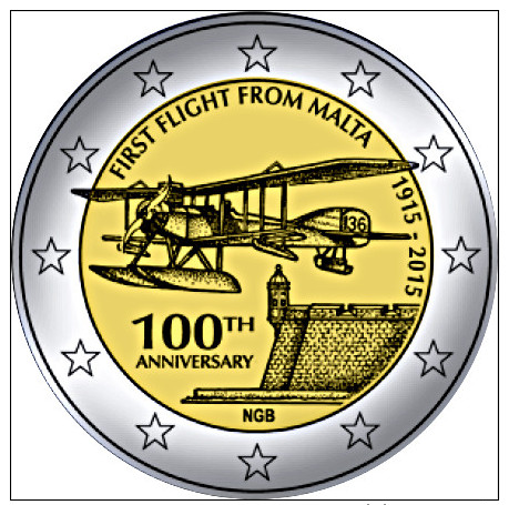 2 EURO COMMEMORATIVE MALTE MALTA 2015 PRIMO VOLO PREMIER VOL - Malte