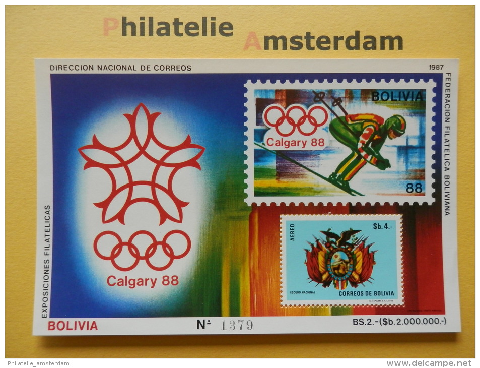 Bolivia 1987, OLYMPICS CALGARY / COAT OF ARMS: Mi 843, Bl. 165, ** - Winter 1988: Calgary