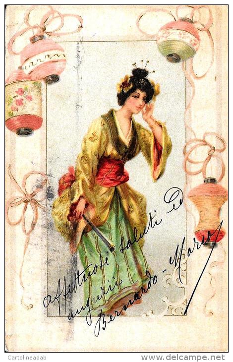 [DC4329] CARTOLINA - ILLUSTRATA - DONNA CON ABITO CINESE - GIAPPONESE - Viaggiata - Old Postcard - Donne