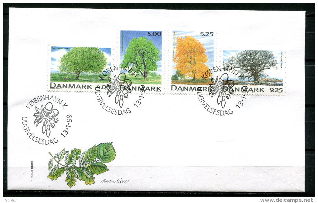 First Day Cover Dänemark 1999 Mi. Nr.1199/1202 Ersttagsbrief"Einheimische Bäume-Buche,Esche Und Eiche" 1 FDC - Alberi