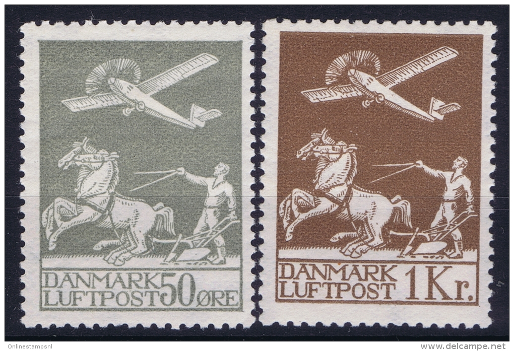 DENMARK: Airmail Mi Nr 180 - 181 , Fa 216 - 217 MH/* Falz.  1929 - Aéreo