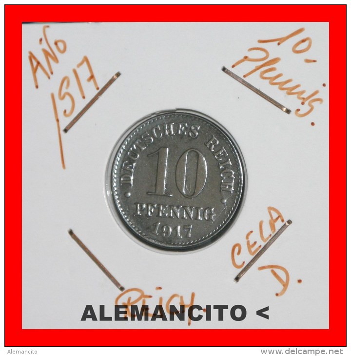 ALEMANIA -  IMPERIO  -  DEUTSCHES REICH -  10-Pfn: AÑO 1917-D - 10 Pfennig