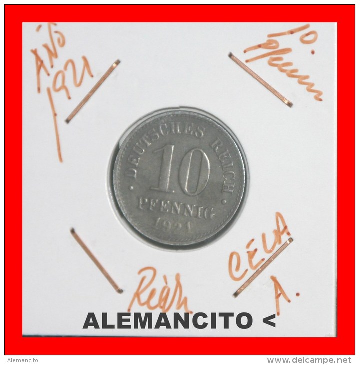 ALEMANIA -  IMPERIO  -  DEUTSCHES REICH -  10-Pfn: AÑO 1921-A - 10 Pfennig